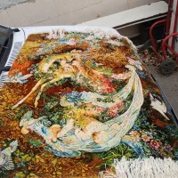 فرش دست بافت ابعاد۱۱۰×۸۸ ابریشم