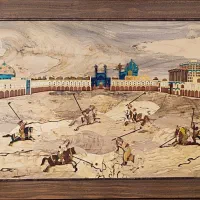 تابلو معرق چوب چوگان و نقش جهان