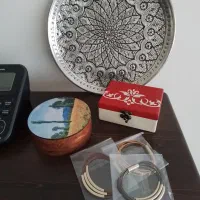 دستبند زنانه و جعبه چوبی وسینی مسی صنایع دستی