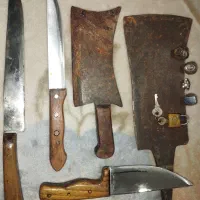 چاقو دست ساز و ساتور سنگین صفحه پهن قدیمی