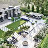 طراحی کامل ویلا و بوم گردی نمای ساختمان. داخلی