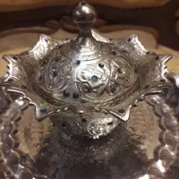 قندان سیلور ترکیه ای برنز آب نقره با نگین.