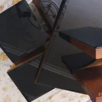 میز عسلی چوبی شیشه ای