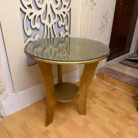 میز گرد  چوبی   رویه چوبی و شیشه