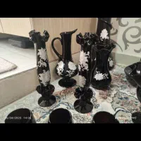 جام و گلدان و ظروف شیشه ای ست مشکی قدیمی|صنایع دستی و سایر لوازم تزئینی|تهران, سنگلج (شاپور)|دیوار