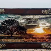 تابلو فرش ماشینی طرح تک درخت وغروب(نو وسالم)