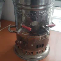 سماور زغالی استیل  ۵ لیتر کم کار کرده با مخزن چای