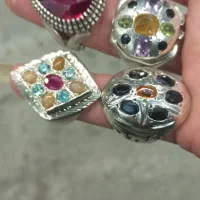 چهار عدد انگشتر نقره جواهری اوپال موزنایت یاقوت