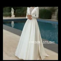 لباس عروس ساتن مزون دوزی شده سایز۳۶