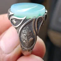 انگشتر نقره عقیق سبز کاهویی  دست ساز قدیم