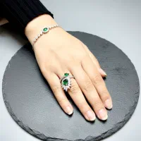 ست انگشتر و دستبند نقره زنانه با آبکاری طلا سفید