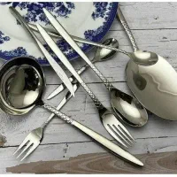 قاشق چنگال دهنه اروپایی جدید طلایی نقره ای120پارچه