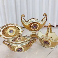 ظروف چینی پذیرایی آبکاری طلا24 عیار وارداتی