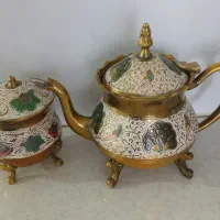 قوری و قندان برنجه هندی آنتیک و زیباو سنگین