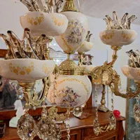 برنز و چینی با لاله و آویز 8شعله 2/950|لوستر و چراغ آویز|تبریز, |دیوار