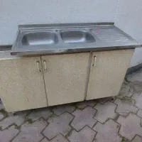 سینک دو لگنه سالم به همراه کابینت فلزی زیر