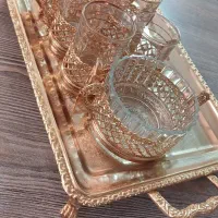 سینی و استکان و قندان طلایی
