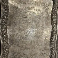 سینی نقره قدیمی عیار بالا با قلم بسیار زیبای شیراز