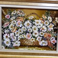 تابلو فرش دستباف گل ابریشم چله ابریشم