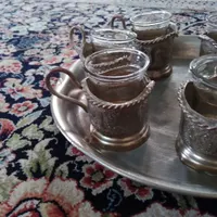 انگاره(چای خوری برنج)باسینی مس وقندان برنج|کلکسیون اشیاء عتیقه|کرمان, |دیوار