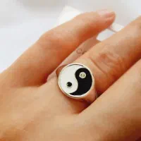 انگشتر نقره ای تکی ین و یانگ با روکش نقره