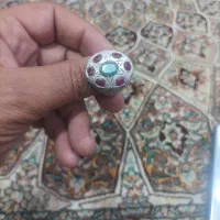 انگشتر قدیمی دست ساز نگین دار زمرد و فیروزه