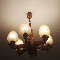 لوستر چوبی ۶ شعله|لوستر و چراغ آویز|آمل, |دیوار