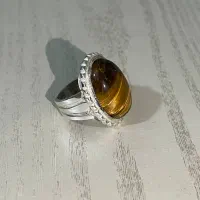 انگشتر مردانه نقره با نگین چشم ببر اصل|جواهرات|رشت, دیلمان|دیوار