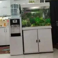 اکواریوم شیشه خم شرکتی با تمامی لوازم و میز