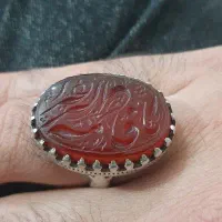 انگشتر نقره کار شده سنگ کار خط دست ساز