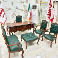 مبلمان سبز یشمی اداری صندلی چرخدار مدیریت میز