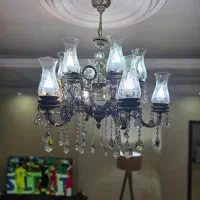 لوستر ۶شاخه(۱۲شعله)ساعت از جنس برنج ابکاری شده