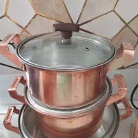 سه تیکه قابلمه مسی درب شیشه ای