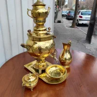 سماور ذغالی ۶ لیتر ست کامل تمام برنز حد نو