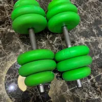 یک جفت دمبل ۵ کیلویی و کمربند بدنسازی