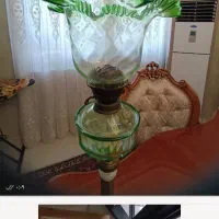 چراغ نفتی گل لاله پایه برنزی فرانسوی آنتبک