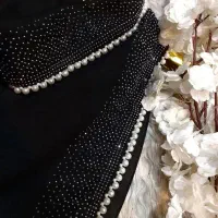 شال مشکی مروارید دوزی و نگین
