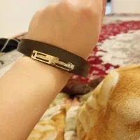 دستبند چرم مردانه با پلاک طلا