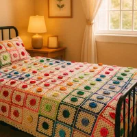 روتختی بافتنی دو نفره رنگین کمانی به همراه کیف