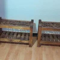 دو میز عسلی سنتی چوبی و دو میز عسلی شیشه|مبلمان خانگی و میز عسلی|قائمشهر, |دیوار