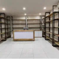 فروش دکور قفسه فروشگاهی ایستاده فلزی با طبقات چوبی