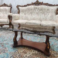 مبل سلطنتی 9 نفره با جلو مبلی جنس چوب راش (گردو)