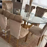 میز نهارخوری ۶نفره کاملا سالم بامیز شیشه ای ضخیم