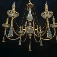 لوستر ۵ شاخه کریستالی مدل لئون برنجی برنزی