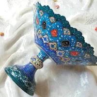 کاسه پایه‌دار میناکاری روی مس، سایز ۲۵ سانتیمتری