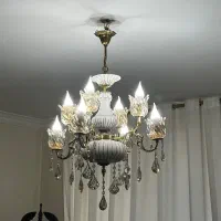 لوستر برنزی ۸ شاخه با بنده سرامیک براق دو عدد