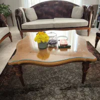 سرویس کامل مبل چوب و چرم در حد نو