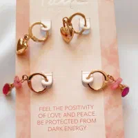 گوشواره حلقه ای آویزدار دوتایی عقیق صورتی/ارغوانی|بدلیجات|خرم‌آباد, |دیوار