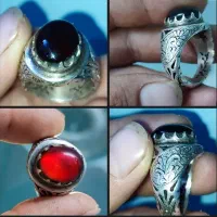 انگشتر نقره کاردست باباقوری عقیق سرخ  شجر
