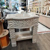 روشویی سنگی گلبرگ با قاب آینه هالوژن